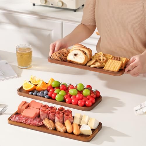 Acacia Wood Serving Platters and Trays - 14" x 5.5" Wooden Mini Charcuterie Boards, Small Cheese Board, Rectangle Wooden Tray for Kitchen Counter, Bathroom, Home Decor, Party (6, 14"X5.5") - Image 6