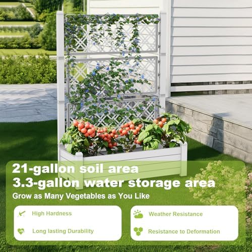 Elevated Raised Garden Bed,Outdoor Large Resin Patio Planter Box Stand Divisible with Drain Plug,Water Monitor for Plants Vegetables Flowers Fruits(Ashen) - Image 4
