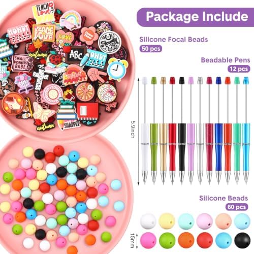 Humyoun 122 Pcs Beadable Pen DIY Kit with Silicone Beads, Cute Style - Image 2