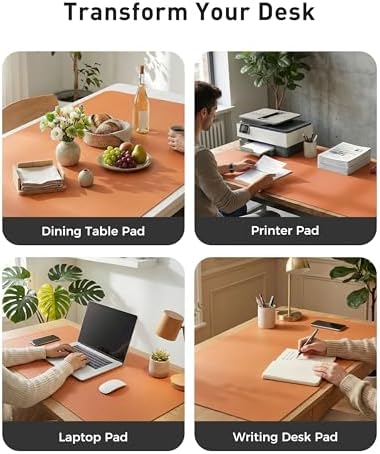 Aothia Faux Leather Desk Mat - Large Mouse Pad, Non-Slip PU Leather Blotter, Waterproof Writing Surface for Office and Home (Hermes Orange, 63" x 24") - Image 6