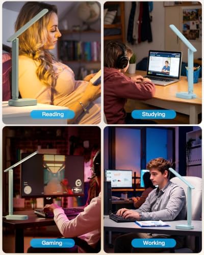 LED Desk Lamp, Power Strip with 4 USB 3 Outlets, Dorm Room Essentials, Blue - Image 7