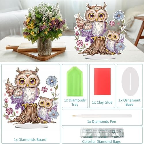 Diamond Painting Kits for Adults Beginners, 5D Full Drill Owl Crystal Art Desktop Ornament, DIY Single Sided Home Office Desk Decor, Creative Craft Gift Set with Tools - Image 3