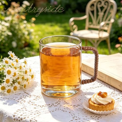 Glass Coffee Mugs Set of 2, 16 oz Clear Glass Cups with Woven Rattan-Style Handle, Large Coffee Mug for Latte, Cappuccino, Tea & Iced Coffee, Cute Aesthetic Mug Set - Image 2