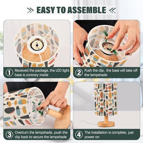 Fustylead Geometric Mid Century Modern Table Lamp for Bedroom USB Port Lamps Small Accent Table Lamp Nightstand Lamp Sturdy Linen Shade Wooden Base Decorative Lamps for Bedside Reading|Kids|Dorm|Home - Image 6