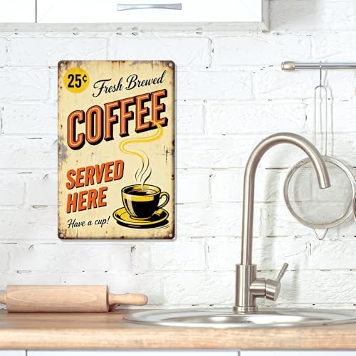 Coffee Metal Tin,Fresh Brewed Coffee Served Here Sign - Image 3