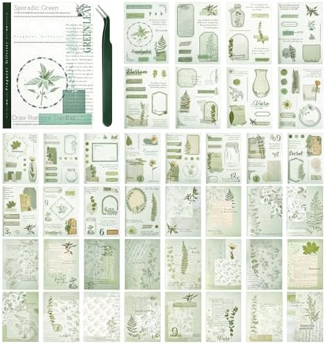 Vintage Washi Stickers for Journaling, 40 Sheets Ephemera Sticker Book for Adults 180pcs Aesthetic Botanical Scrapbook Stickers and 20 Sheets Adhesive Scrapbooking Paper for Junk Journal Supplies by Ahmagen