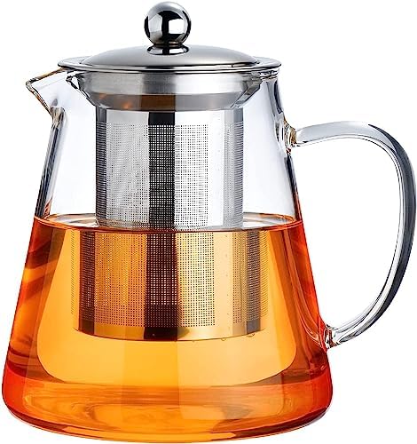 PARACITY Glass Teapot Stovetop 32 OZ, Borosilicate Clear Tea Kettle with Removable 18/8 Stainless Steel Infuser, Teapot Blooming and Loose Leaf Tea Maker Tea Brewer for Camping, Travel (950ML) by PARACITY