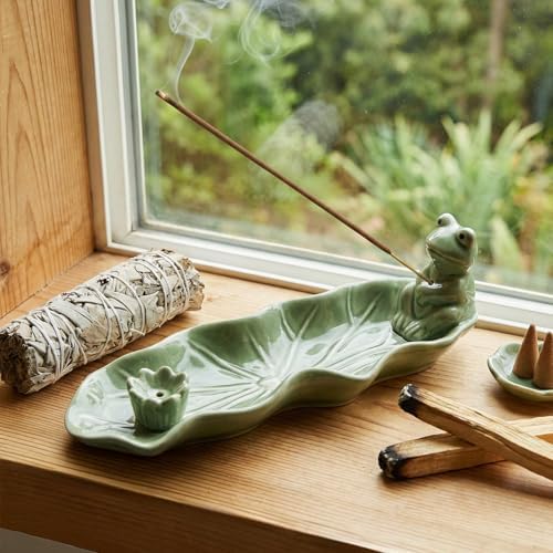 Frog Incense Holder for Sticks, Handmade Ceramic Holder for Burning Sage Sticks, Palo Santo, Cone and Backflow, Incense Burner for Meditation Room Home Decor, Frog Spiritual Gifts for Women - Image 4
