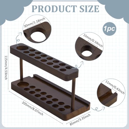 FINGERINSPIRE Pencil & Pen Holder for Desk Pine Wood Pen Display Stand with 15 Slots and Cell Phone Rack Coconut Brown Aesthetic Pencil Organizer for Office Desk Decor Fountain Holders - Image 2