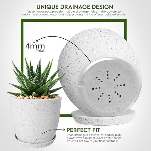 Plant Pots Indoor with Drainage 10 Pack Multi-Size Planters Set Spotty Grey - Image 3