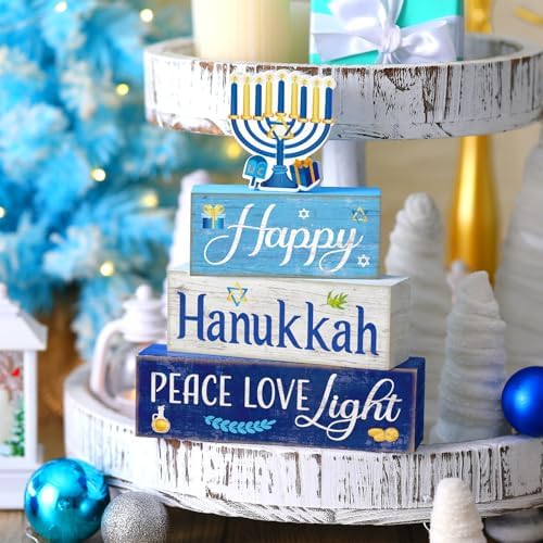 Moucuny 4 Pcs Hanukkah Table Decorations for Home, Wood Menorah Peace Sign - Image 6
