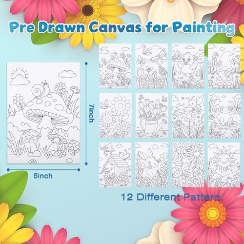 Louise Maelys Pre Drawn Canvas to Paint for Kids, 12 Pack Flowers & Animals - Image 3
