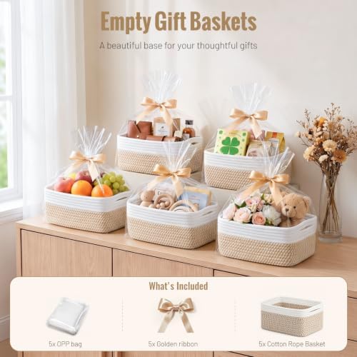 5 Pack Small Woven Storage Baskets for Shelves, Gift Baskets Empty - Image 6