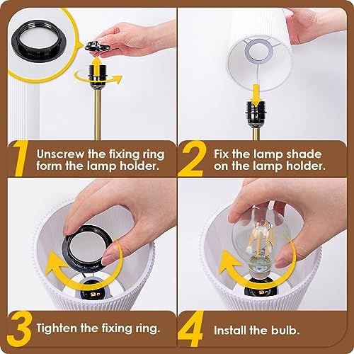 Yarra-Decor Bedside Lamp with USB A+C Charging Ports Set of Two - Touch Control Table for Bedroom Wood 3 Way Dimmable Nightstand Round Pleated Shade Home Office (LED Bulb Included) - Image 6