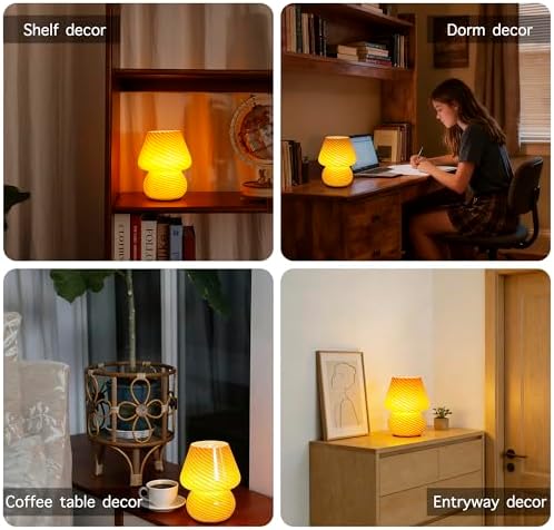 ULAROOM Battery Operated Mushroom Lamp-Vintage Small Table Lamps with Timer, Cordless Battery Powered Bedside Lamp for Bookshelf/Bedroom/Kitchen/Living Room/Shelf/Entryway Decor Aesthetic,Orange - Image 4