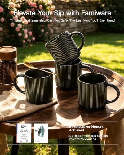 famiware Coffee Mug Set of 4, Star 12 oz Ceramic Mugs Cups Set with Handle - Image 5