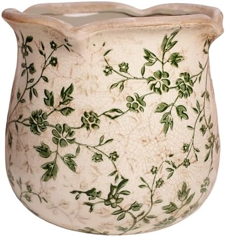 Xiaan Jiaju Vintage Ceramic 6.11'' Plant Pots, Decorative Vase for Indoor Garden, Room & Home Decor, Sage Beige by XiaanJiaju