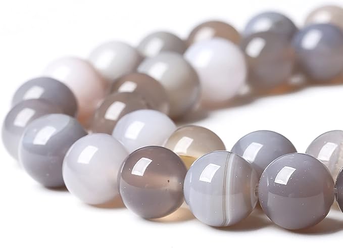 36pcs 10mm Natural Gray Striped Agate Beads for Jewelry Making Round Loose Beads DIY Bracelets Necklaces Energy Healing Stone Beads 15" (10mm, Gray Striped Agate)