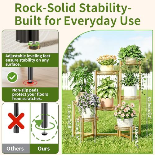 Plant Stand Indoor, 7 Tier Large Plant Stand with 7.9-Inch Wide Drainage Tray, Tiered Corner Flower Display Holder Shelf, Folding Tall Rack for Patio Balcony Porch - GoldFlower - Image 3