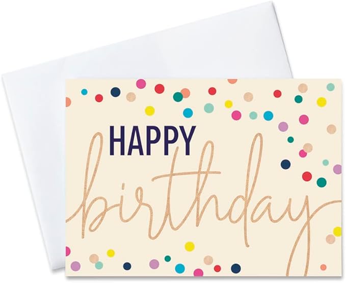 CEO Cards - Birthday Greeting Cards (Pastel Confetti), 5x7 Inches, 25 Cards & 26 White Envelopes (B2003)