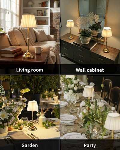 KDG Gold Cordless LED Table Lamps Set of 2, Beige Fabric Shade Desk Lamps - Image 6