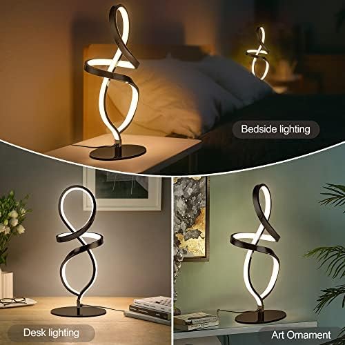 Modern Small Table Lamp with LED Spiral Design, 12W Black Nightstand Lamp - Image 3