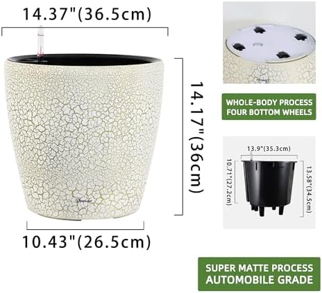 Dexceder 15x14 Self Watering Planter with Wheels (White Gold Crackle) - Image 3