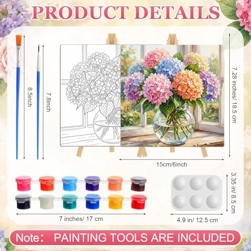Supervitae 72 Piece Rustic Flowers Square Pre Drawn Canvas Kit 8" Paint and Sip Kit for Adults Painting Party Pre Printed Canvas DIY with Pictures Paints Easels Brushes for Party Gifts - Image 2
