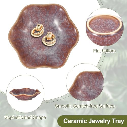 uxcell 2Pcs Ceramics Jewelry Plate, Lotus Leaf Shape Key Holder Bowl for Entryway Table Decor Small Ring Tray Dish Gift for Women Girlfriend, Purple/White - Image 3
