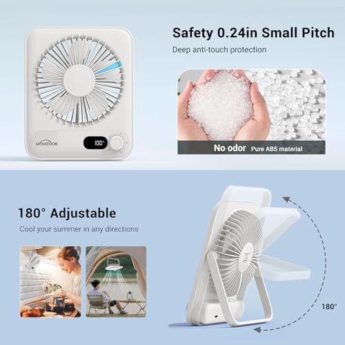 WHATOOK Small Desk Fan Personal Fans: 5000mah 25 Hours Battery Office Quiet Mini Desktop Fan Portable Rechargeable Travel Essentials (White, 2000 mAh) - Image 5