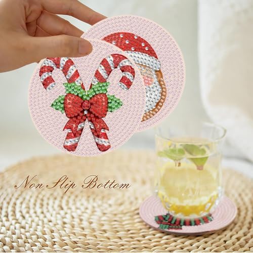 8 Pcs Christmas Diamond Art Coasters Kits with Holder 4x4 Inch - Image 7