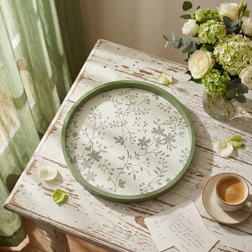Novabright Sage Green Wooden Serving Tray, 11.8" Round Cottagecore - Image 5