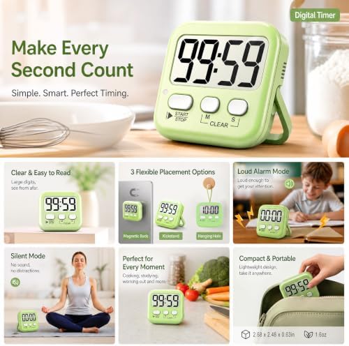 Antonki 2 Pack Digital Timer for Kids Classroom Kitchen Timers for Cooking - Image 4