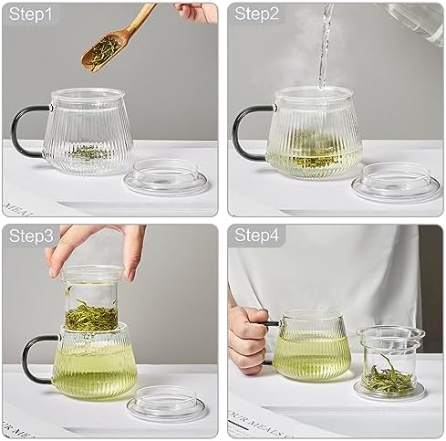 Glass Tea Infuser Cup with Lids and Handle for Blooming & Loose Leaf, 14oz - Image 7