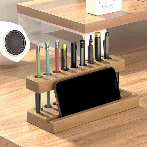 Wooden Pen Holder for Desk, Solid Wood Pen Display Stand with 9 Slots - Image 3