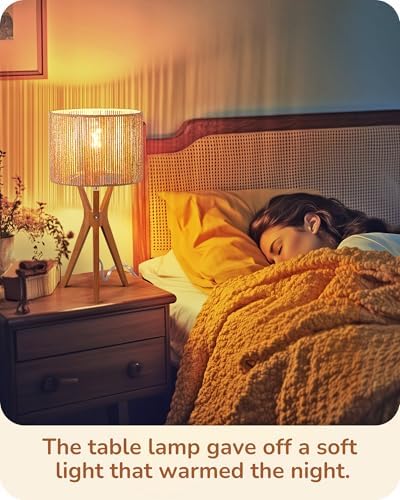 EDISHINE 17.5" Rattan Table Lamp, Handmade Paper Rope Woven Lampshade, E26 - Image 6