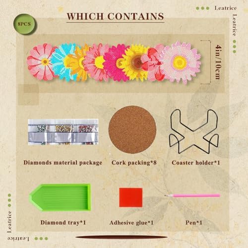Leatrice 8 PCS Diamond Art Coasters Small Diamond Painting Kits for Adults - Image 2