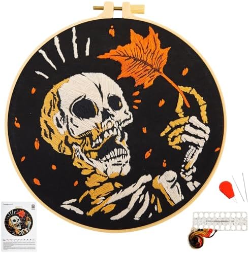 Crafmanoe Halloween Gothic Embroidery Starter Kit for Beginners Adults, Skull Skeleton Stamped Cross Stitch Kits for Beginners Adults, Funny Fall Hand Embroidery Needlepoint Kits with Video Tutorial by Unknown