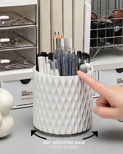 Lebenrich Rotating Pen Holder for Desk, 5 Slots Unique Blue Desk Pen Organizer Easthetic Desktop Supplies and Accessories for Women Girls, Pencil Cup Caddy for Office Home Art Supply - Image 3