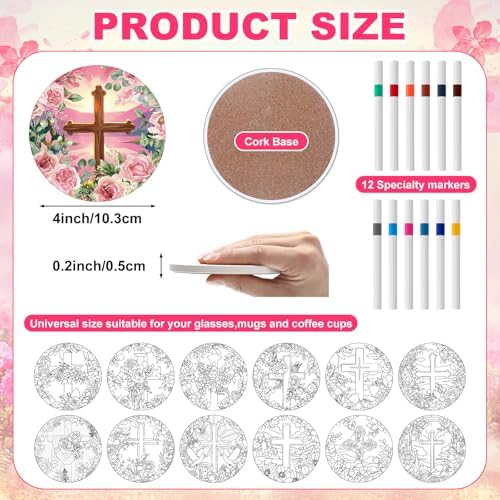 Potchen 12 Pcs Color Your Own Coaster DIY Kits,Cross - Image 2