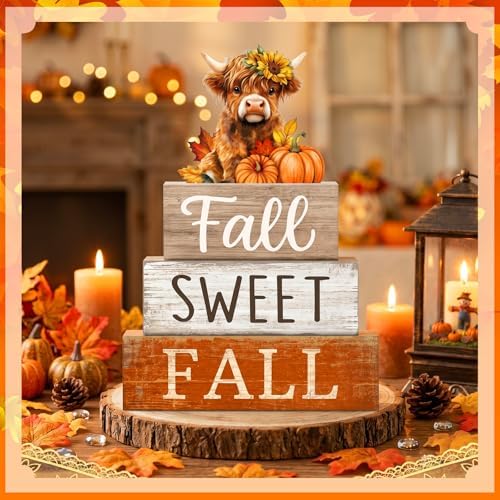 Moucuny 4 Pcs Highland Cow Fall Table Decorations, Sweet Fall Pumpkin Signs - Image 6