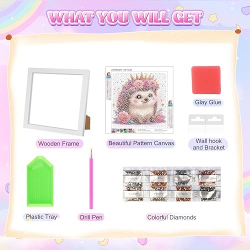 GHHKUD Hedgehog Diamond Art Painting Kits for Adults with Frame, Diamond Art Animals Crafts for Ages 4-6-8-12, Easy to DIY Gem Painting Gifts Home Wall Deco 15x15cm (Beautiful Packages) - Image 7