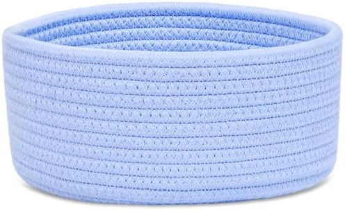 ABenkle Small Woven Basket, Empty Tiny Shallow Storage Basket, Mini Cotton Rope Baskets, Round Decorative Hamper, Basket Storage Bins for Toys, Spa, Socks, Nursery, Living Room by ABenkle