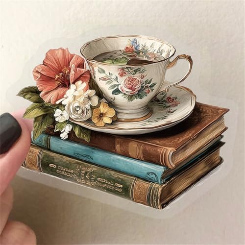 50 PCS Vintage Coffee Book Stickers for Scrapbooking Journaling Junk Journal Supplies -Retro Reading Sticker Waterproof Transparent PET Aesthetic Decals for Resin Crafts Decorative Art Crafts (Read) - Image 5
