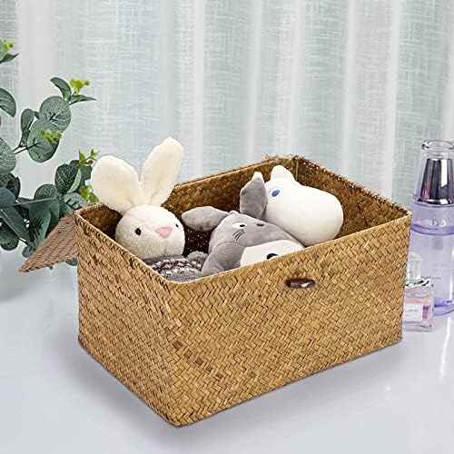 Hipiwe Wicker Shelf Baskets Bin Handwoven Seagrass Storage Basket with Lid - Image 5