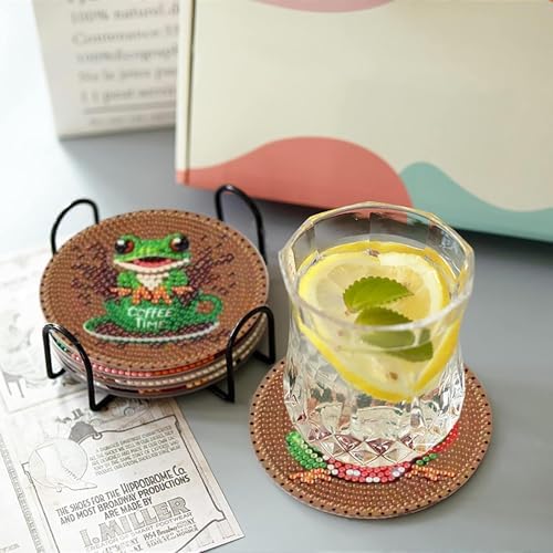 Clendo 8 PCS Coffee Frog Diamond Art Coaster Kits with Holder - Diamond Painting for Adults Beginners - 5D Gem Art Dots Paintings with Cork Pads - Crafts Supplies - Image 5
