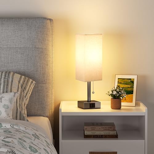 Brown Bedside Table Lamp for Bedroom - Desk Lamp For Nightstand, USB C+A - Image 5
