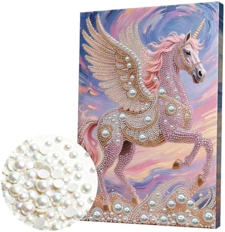 LQCrafK DIY Pearl Art Painting Handcraft Kit for Adults Beginners, Creative Design, Healing Stress-Relieving Home Wall Decoration, with Framed Painting and Tools-Pink Horse-2 by LQCrafK