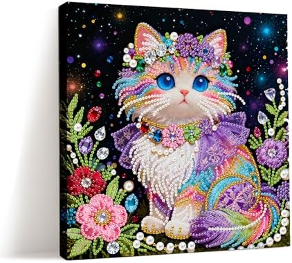 LQCrafK DIY 3D Pearl Art Painting Handcraft Kit for Adults Beginners, Home Wall Decoration, Creative Design Framed Painting with Tools-Colorful Kitten by LQCrafK