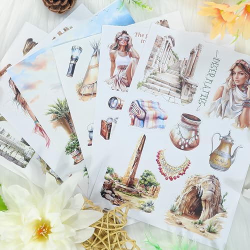 Snycler Sticker Book - 20 Sheets Vintage PET Stickers for Scrapbooking, Junk Journaling, Ephemera, and Decorative Crafts-Desert Travel - Image 4